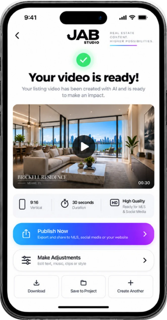 JAB Studio listing video ready to publish